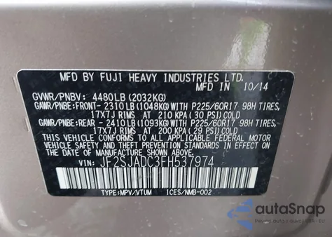 2015 Subaru Forester 2.5I Premium из США, поврежденный, VIN JF2SJADC3FH537974